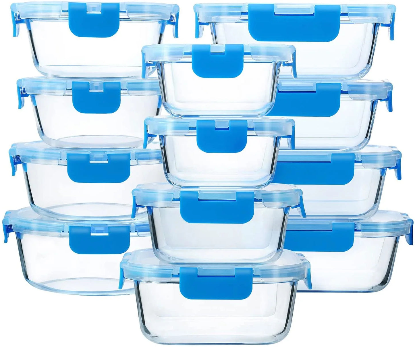 24-Piece Glass Meal Prep Container Set with Airtight Snap Locking Lids - Dishwasher and Freezer Safe Food Storage Solutions