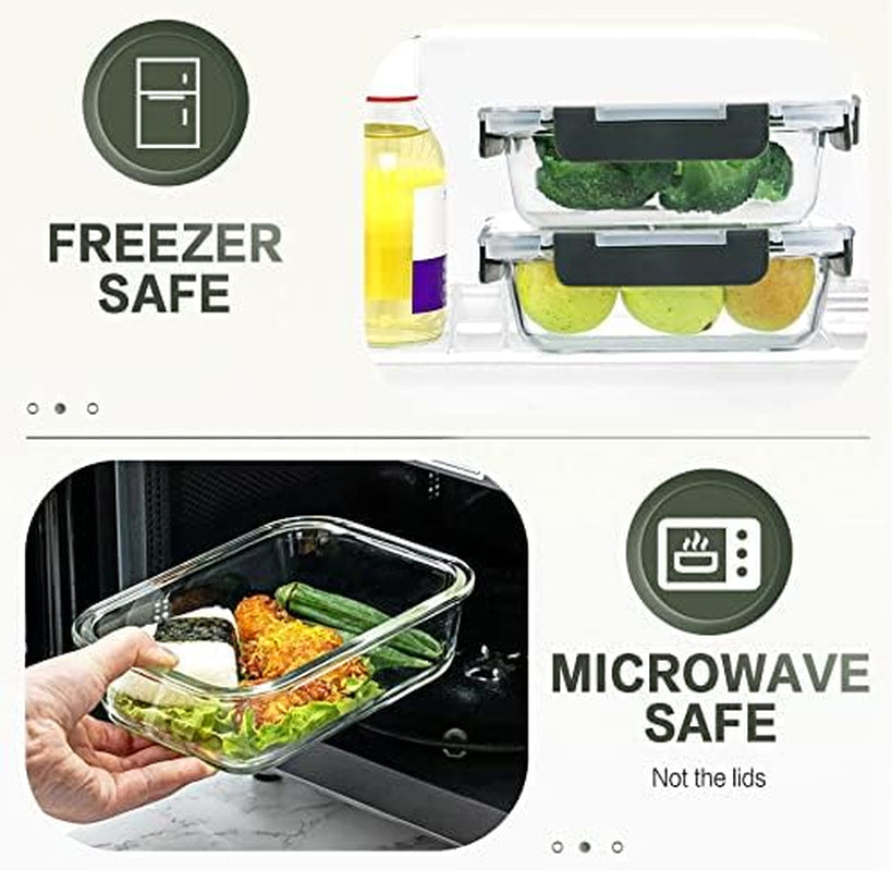 30 Pieces Glass Food Storage Containers Set, Glass Meal Prep Containers Set with Snap Locking Lids, Airtight Glass Lunch Containers for Microwave, Oven, Freezer & Dishwasher,Gray