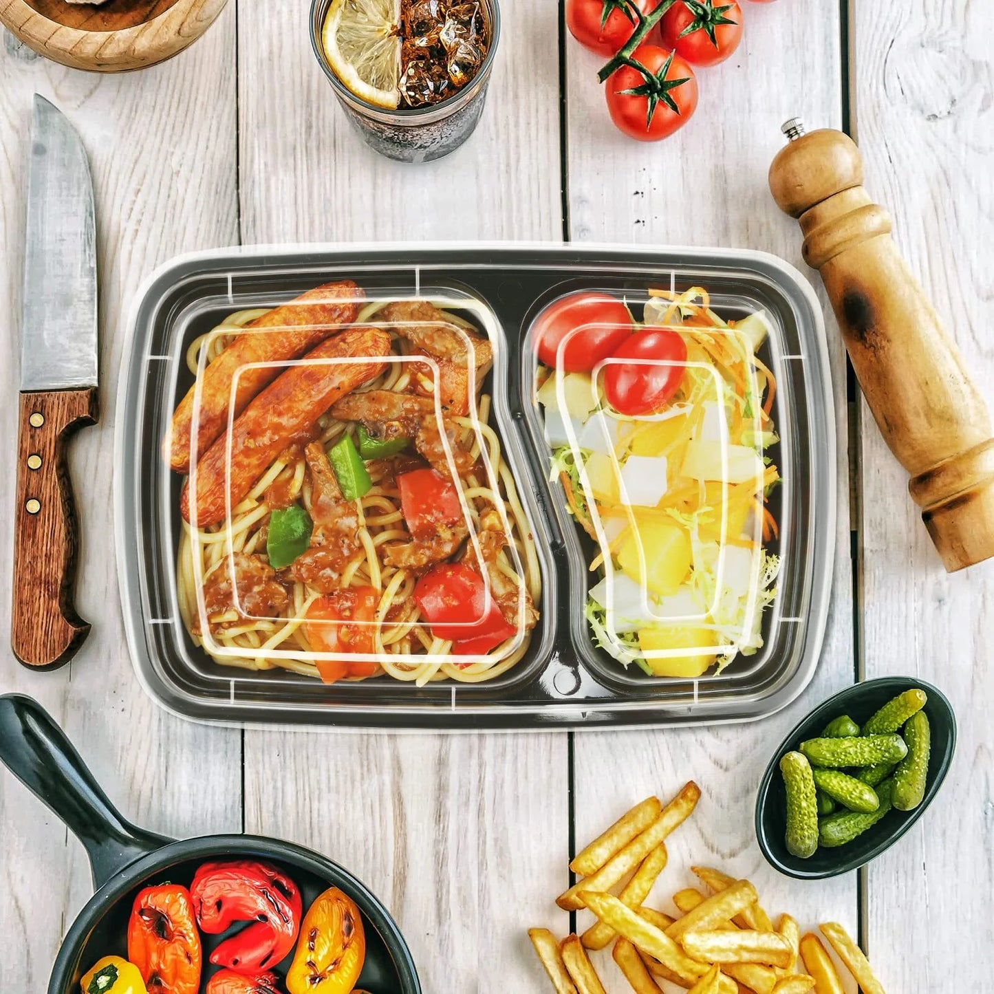 60 Pack 32 Oz Meal Prep Container Reusable, 2 Compartment Food Storage Containers with Lids to Go Containers, Lunch-Microwave, Freezer, Dishwasher Safe