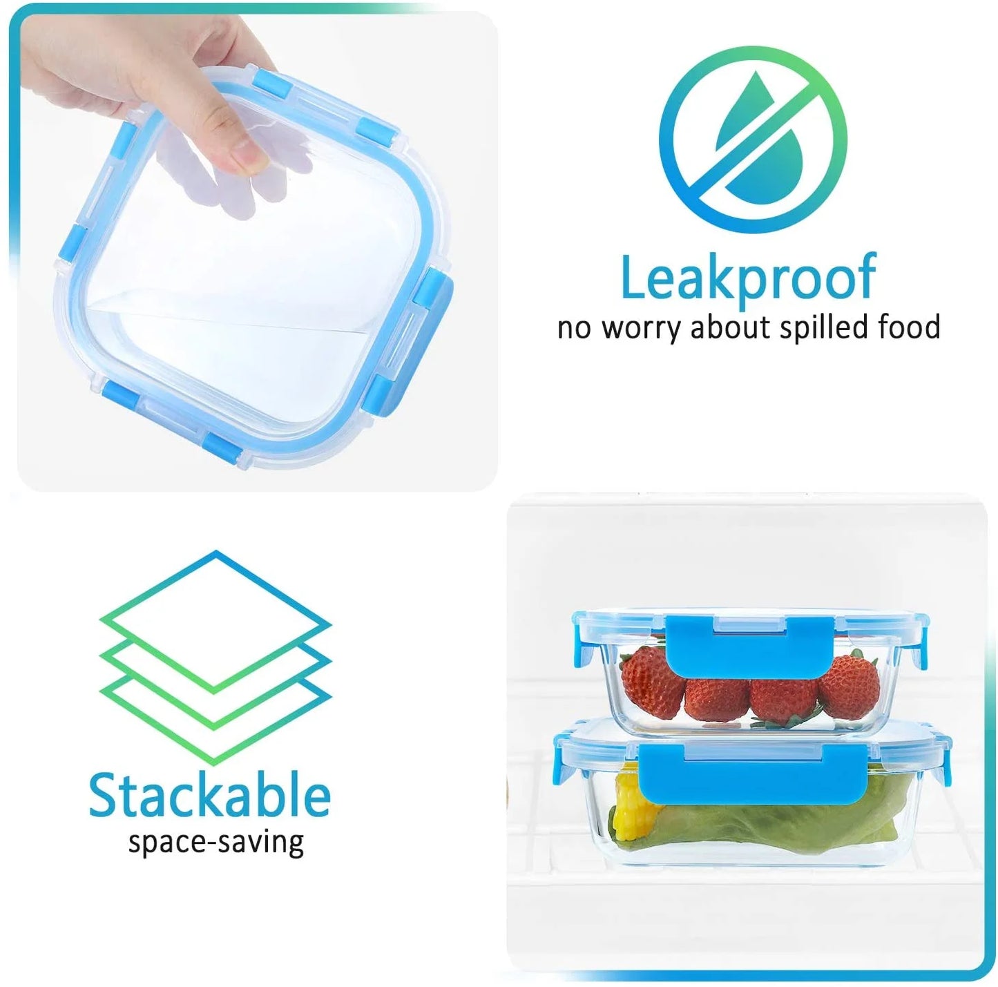 24-Piece Glass Meal Prep Container Set with Airtight Snap Locking Lids - Dishwasher and Freezer Safe Food Storage Solutions