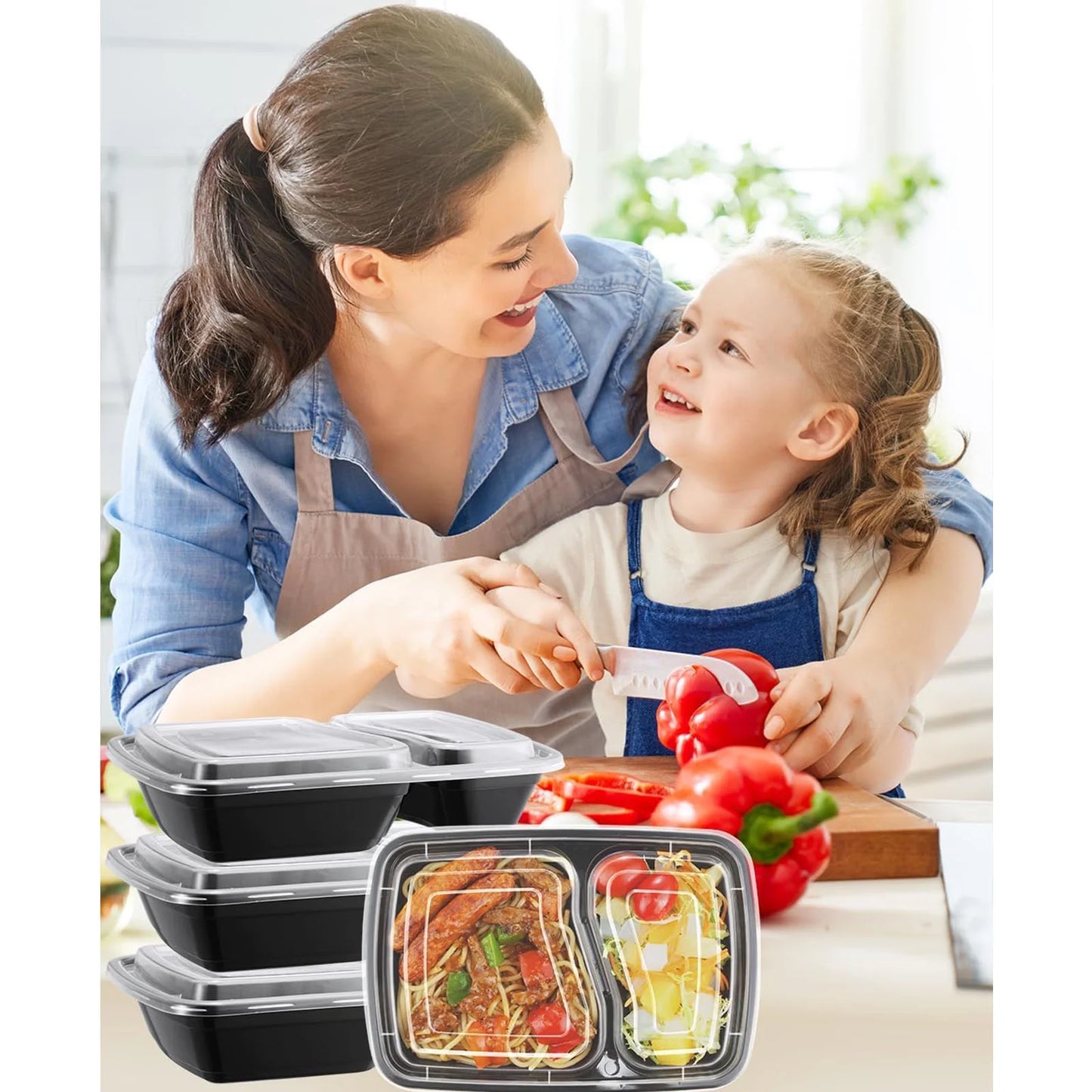 60 Pack 32 Oz Meal Prep Container Reusable, 2 Compartment Food Storage Containers with Lids to Go Containers, Lunch-Microwave, Freezer, Dishwasher Safe