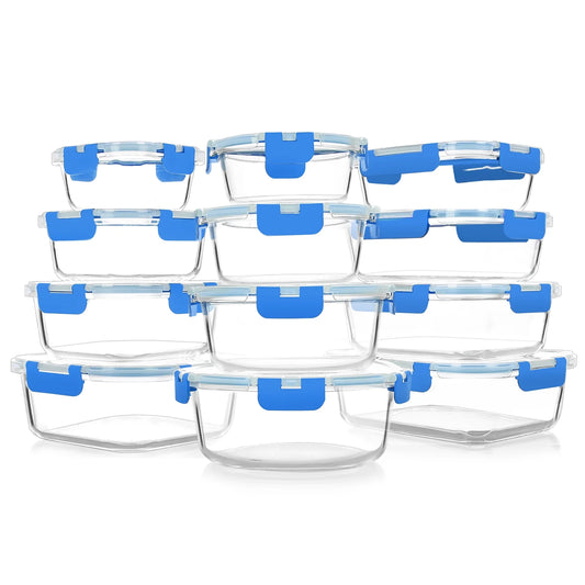 24-Piece Glass Meal Prep Container Set with Airtight Snap Locking Lids - Dishwasher and Freezer Safe Food Storage Solutions
