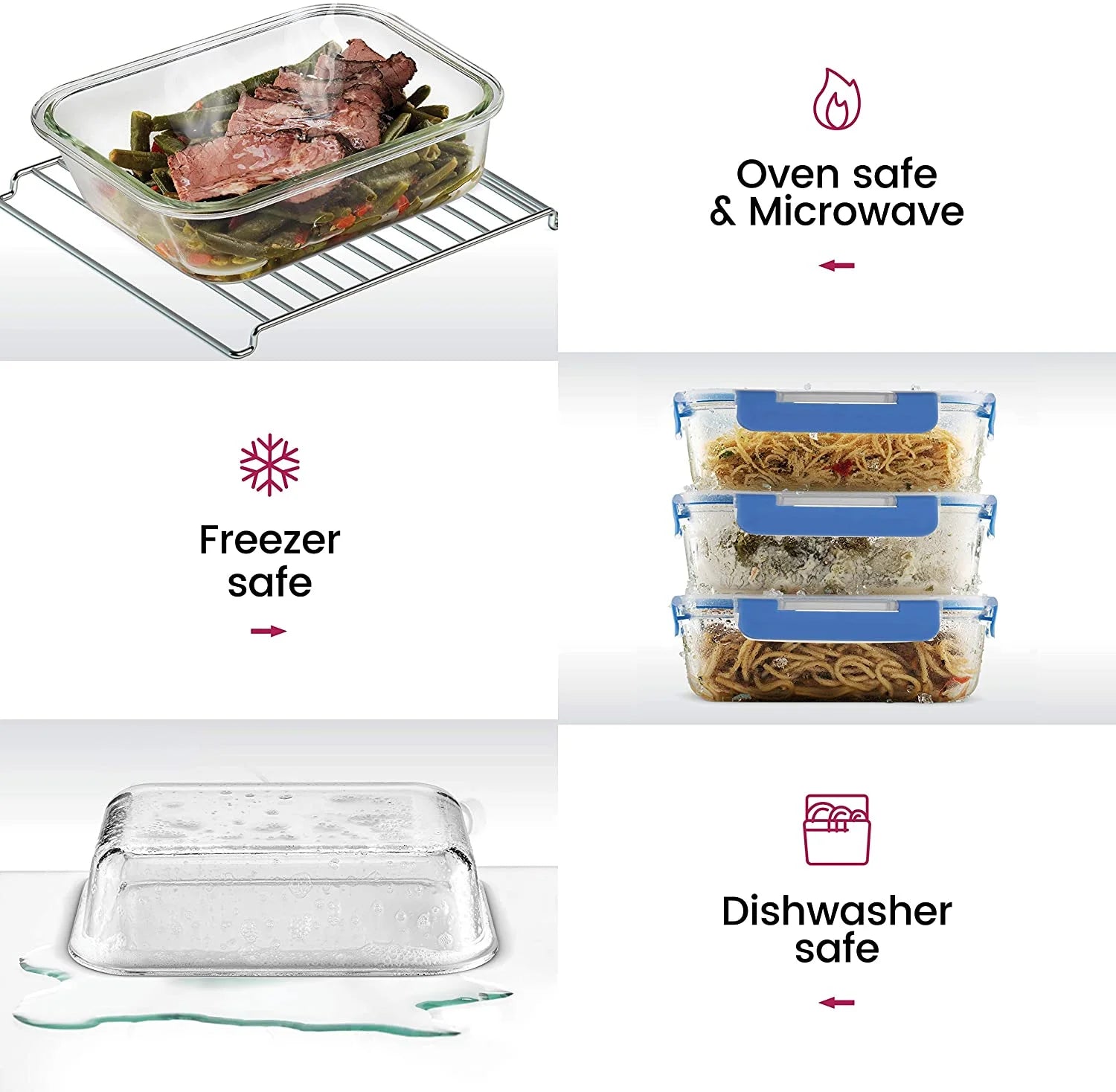 Glass Meal Prep Containers 6 Pack 35Oz Airtight with Locking Lids 100% Leak Proof